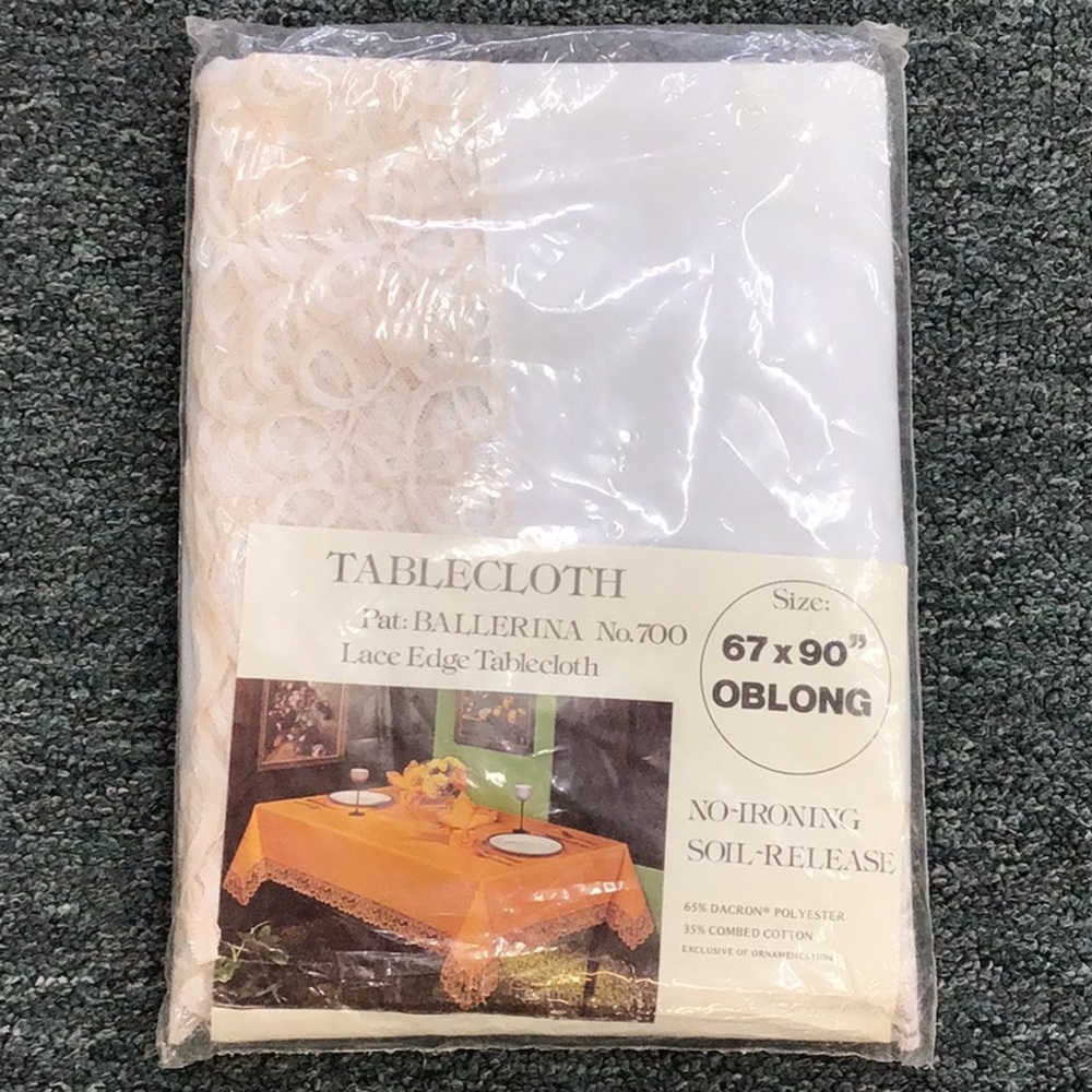 Vintage Dead Stock 67”x90” Lace Edge Tablecloth